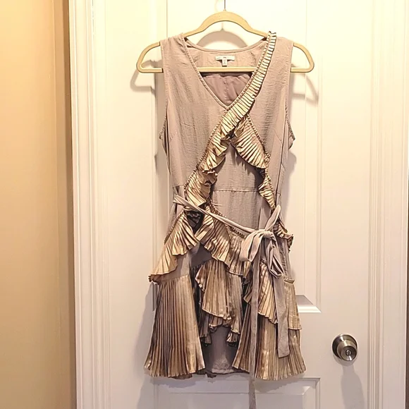 GAP | Dresses | Gap 2 Petite Champagne Beige Dress With Satin Ruffle And  Tie Back Nwot